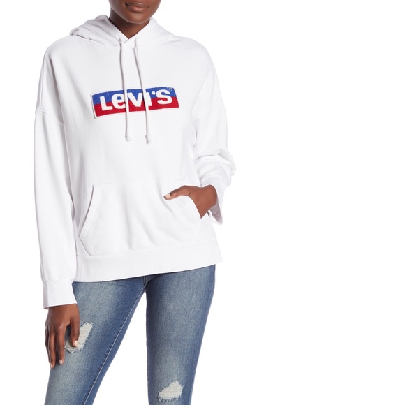 ✨New LEVIS Graphic Logo Oversize Pullover Hoodie White XS - Picture 5 of 8